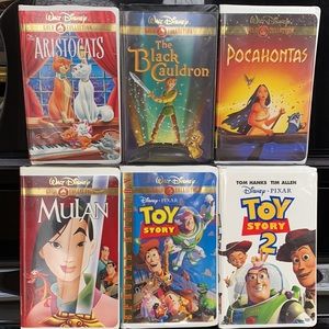 DISNEY GOLD VHS MOVIES Blk Cauldron Aristocrats Pocahontas Mulan Toy Story 1 & 2